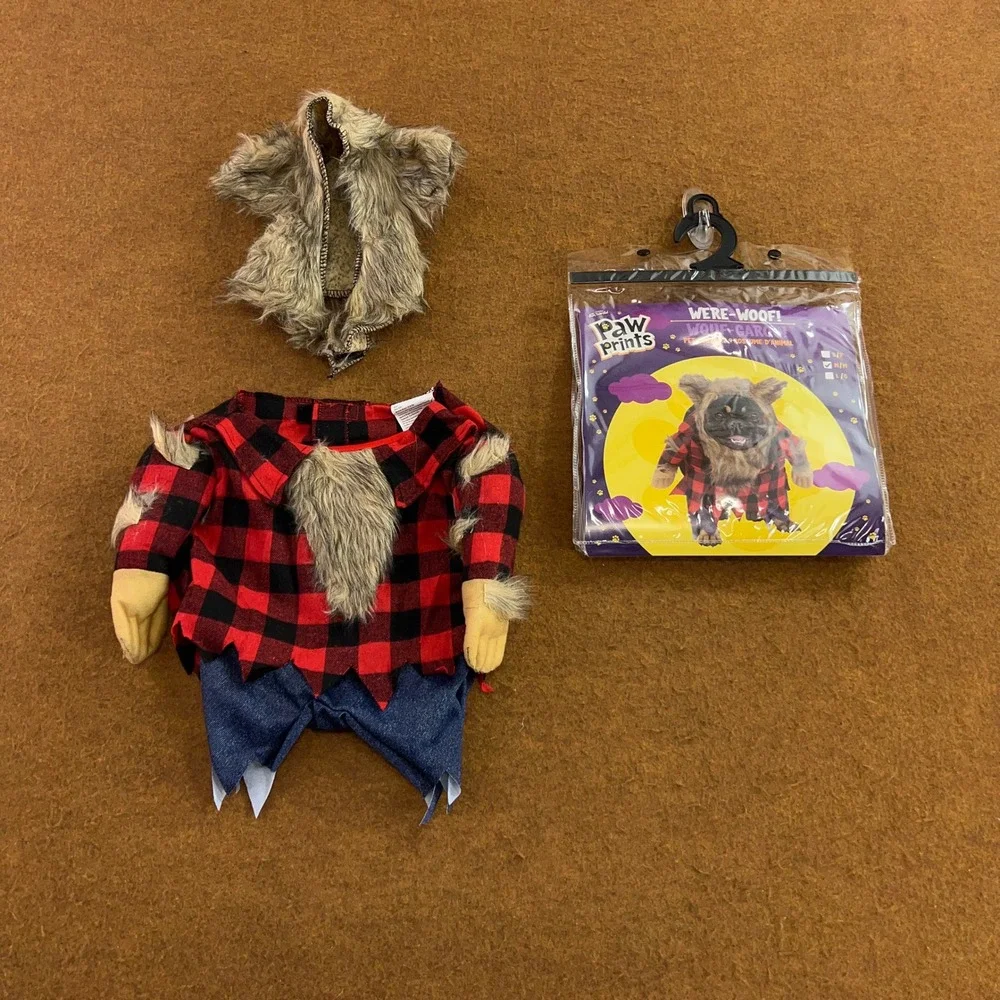 Paw Prints Dog Medium Red Were-Woof Werewolf Plaid Jumpsuit Pet Costume NWT